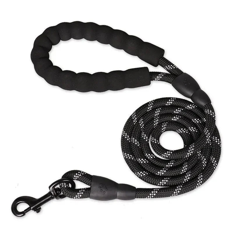 Dog Leash Reflective Stitching Padded Handle & Double-Rope Nylon