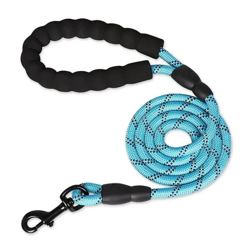 Dog Leash Reflective Stitching Padded Handle & Double-Rope Nylon