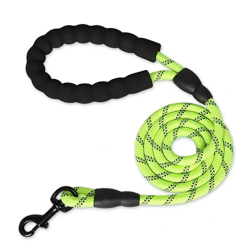 Dog Leash Reflective Stitching Padded Handle & Double-Rope Nylon