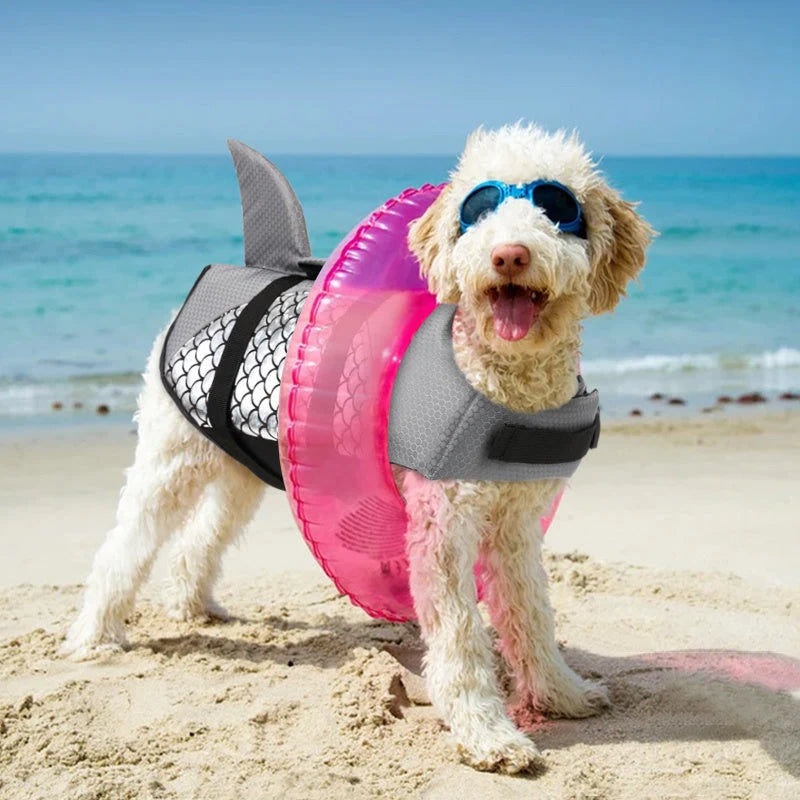 Dog Life Jacket Shark Pattern Ergonomic Adjustable Fit