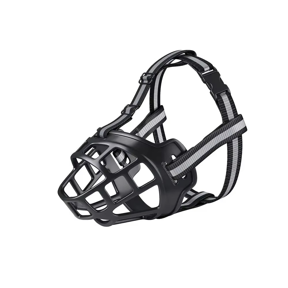 Dog Muzzle Breathable Basket Reflective Strips Adjustable Strap
