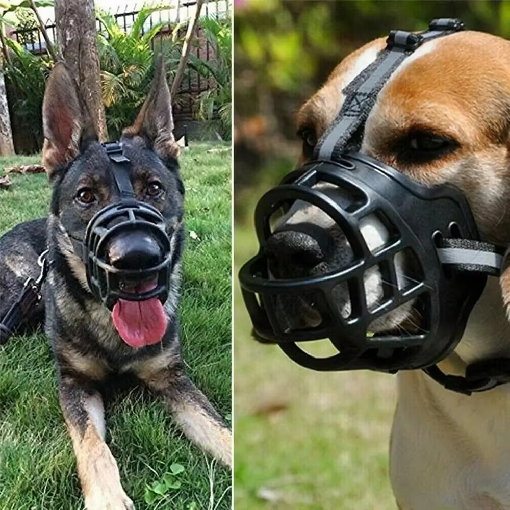 Dog Muzzle Breathable Basket Reflective Strips Adjustable Strap