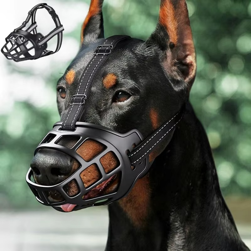 Dog Muzzle Breathable Basket Reflective Strips Adjustable Strap