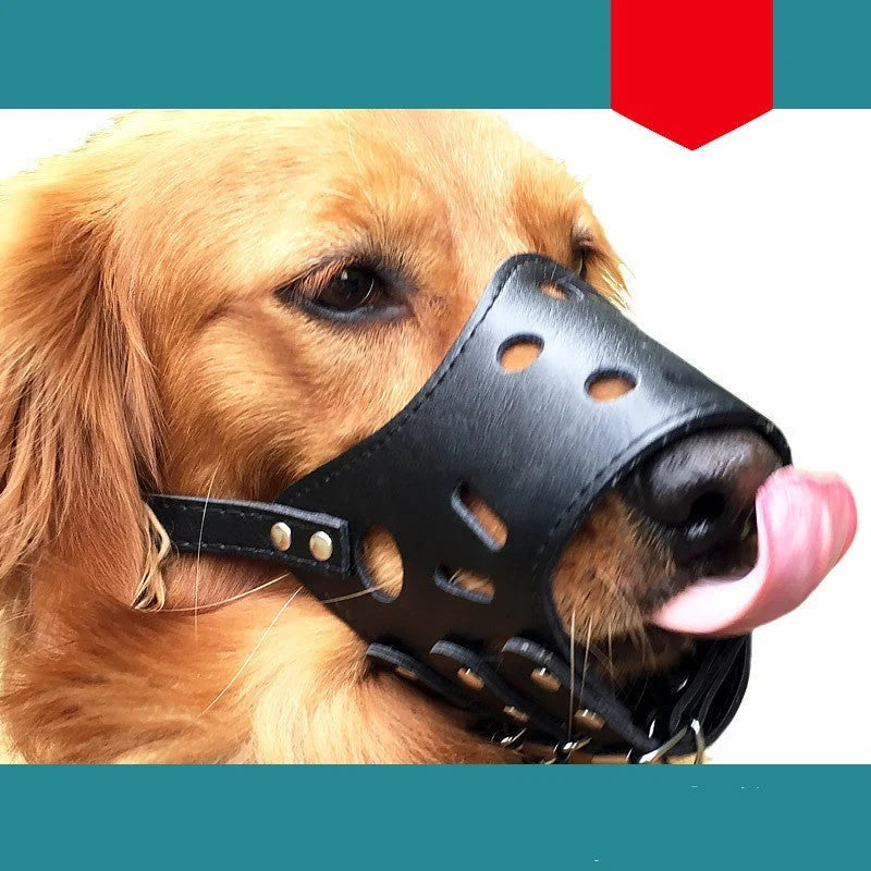 Dog Muzzle Leather Breathable Adjustable Straps