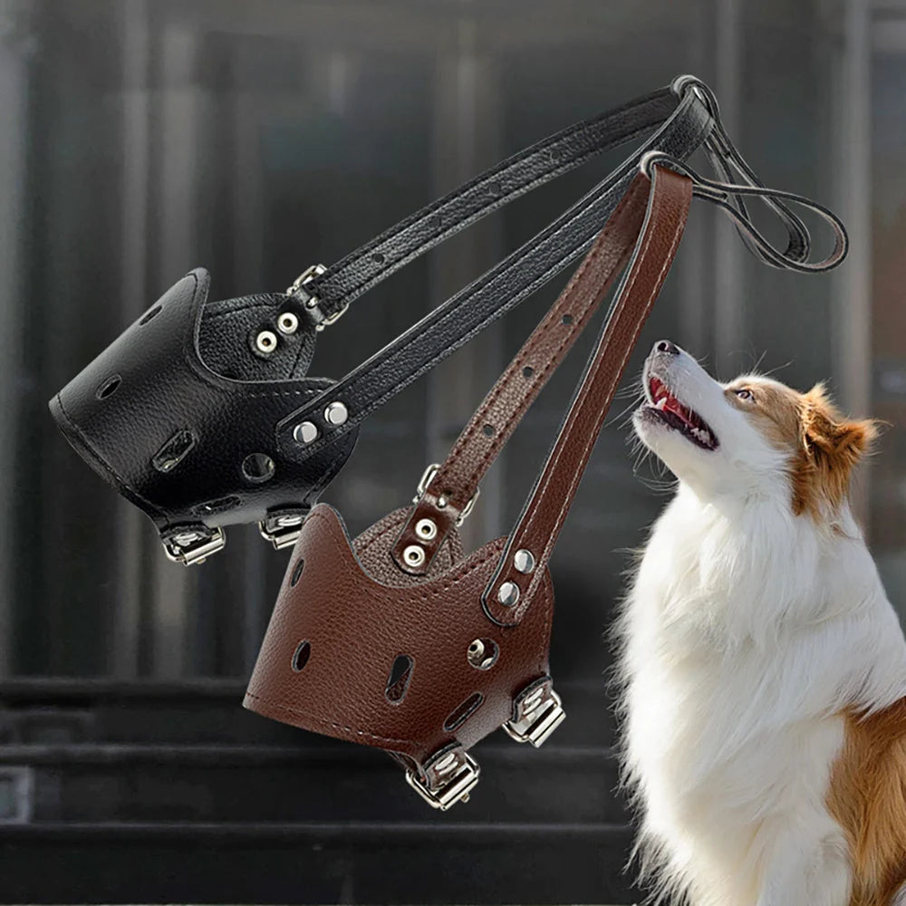 Dog Muzzle Soft Leather Breathable Vent Holes Adjustable Straps
