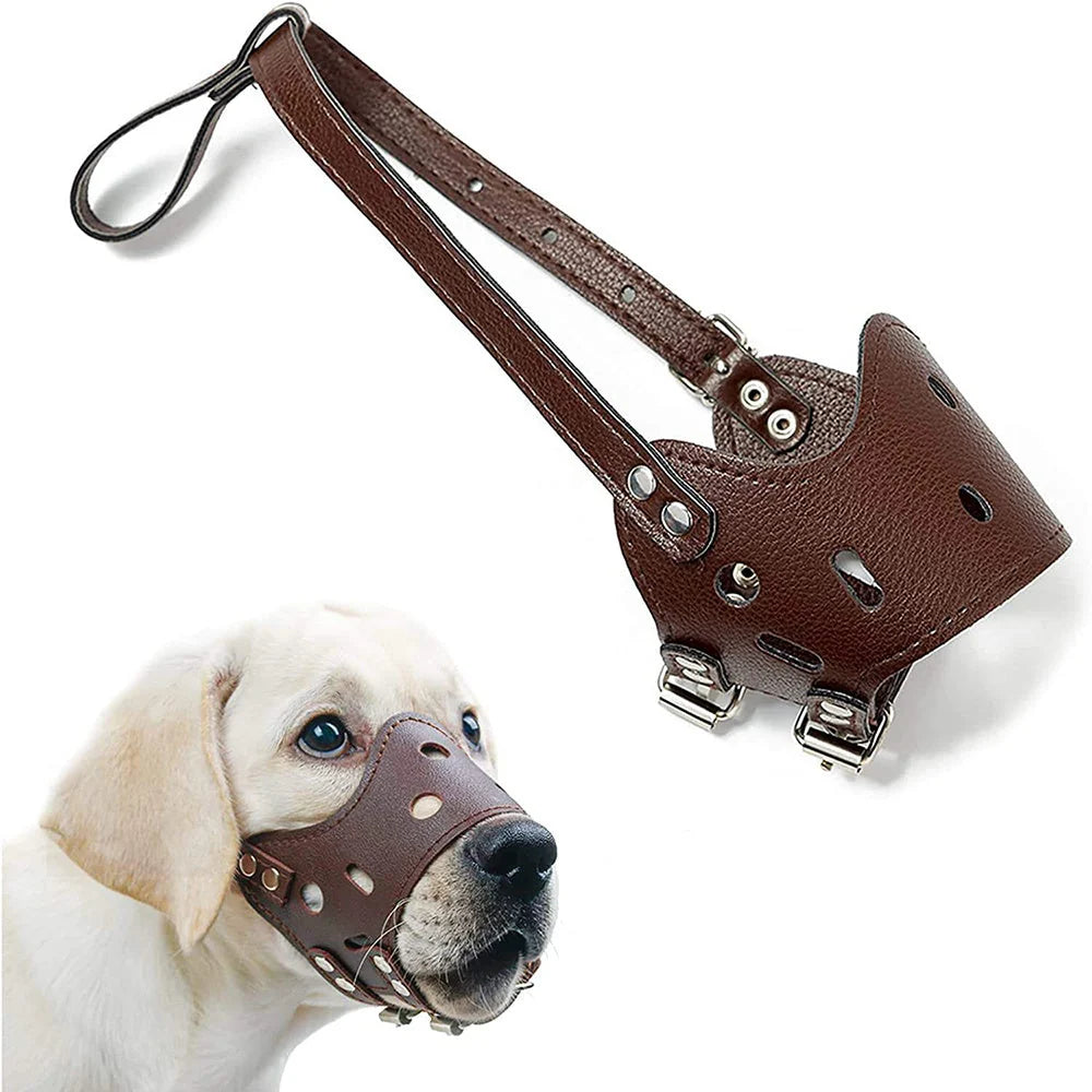 Dog Muzzle Soft Leather Breathable Vent Holes Adjustable Straps