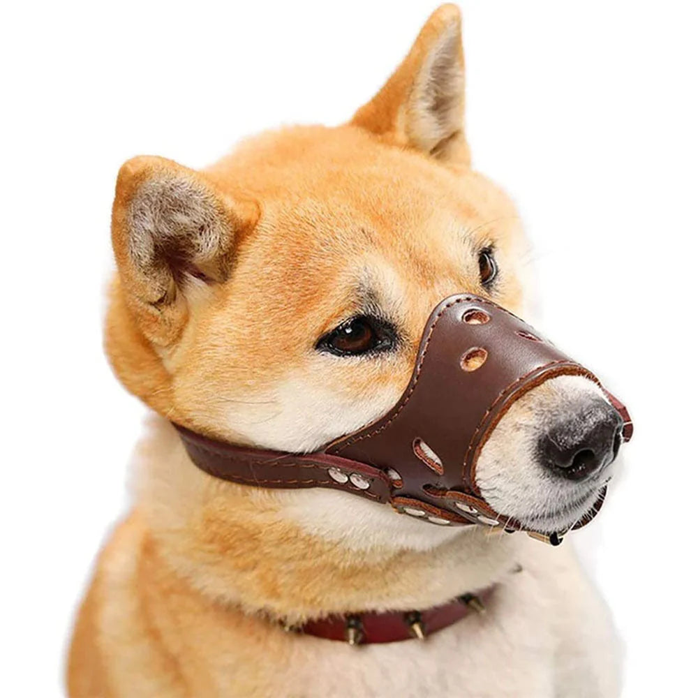 Dog Muzzle Soft Leather Breathable Vent Holes Adjustable Straps