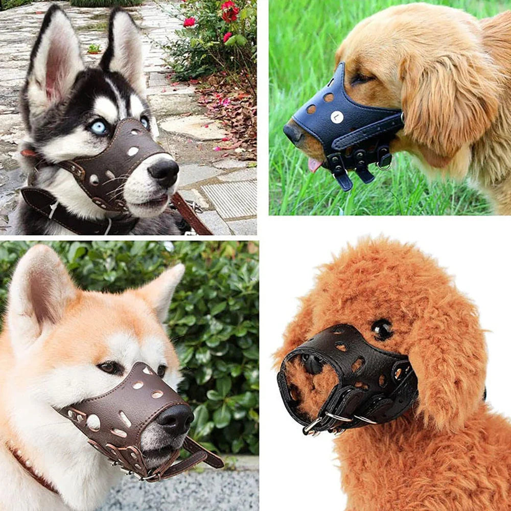 Dog Muzzle Soft Leather Breathable Vent Holes Adjustable Straps