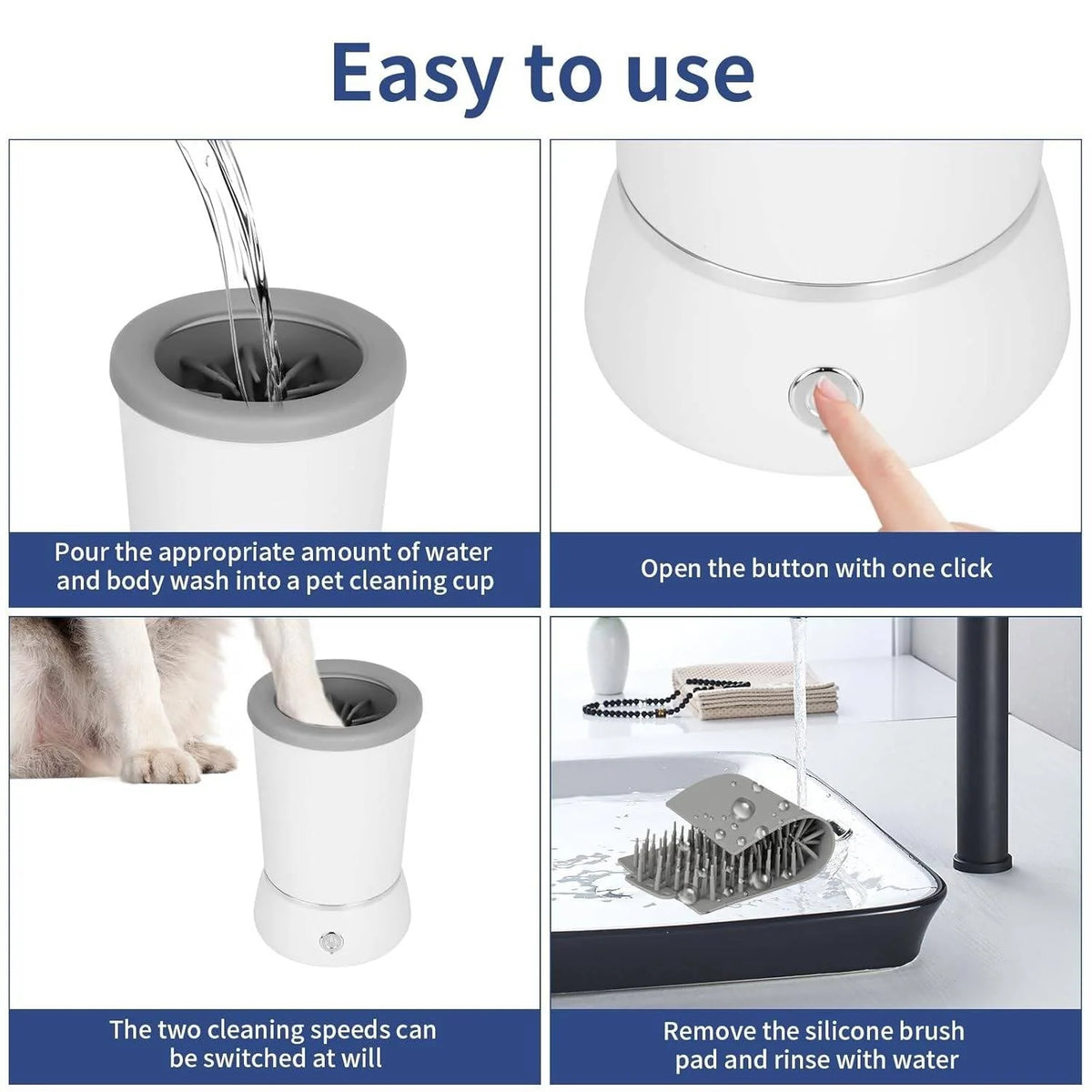 Dog Paw Cleaner Rotating Food Grade Silicone Bristles Rechargeable