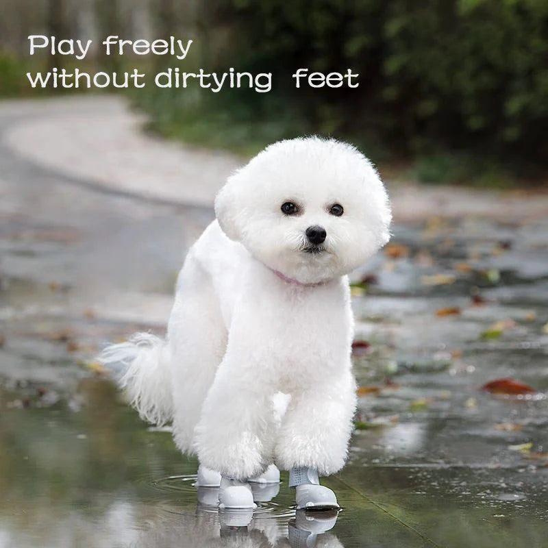 Dog Rain Boots Silicone Waterproof Anti-Slip Tape Closure