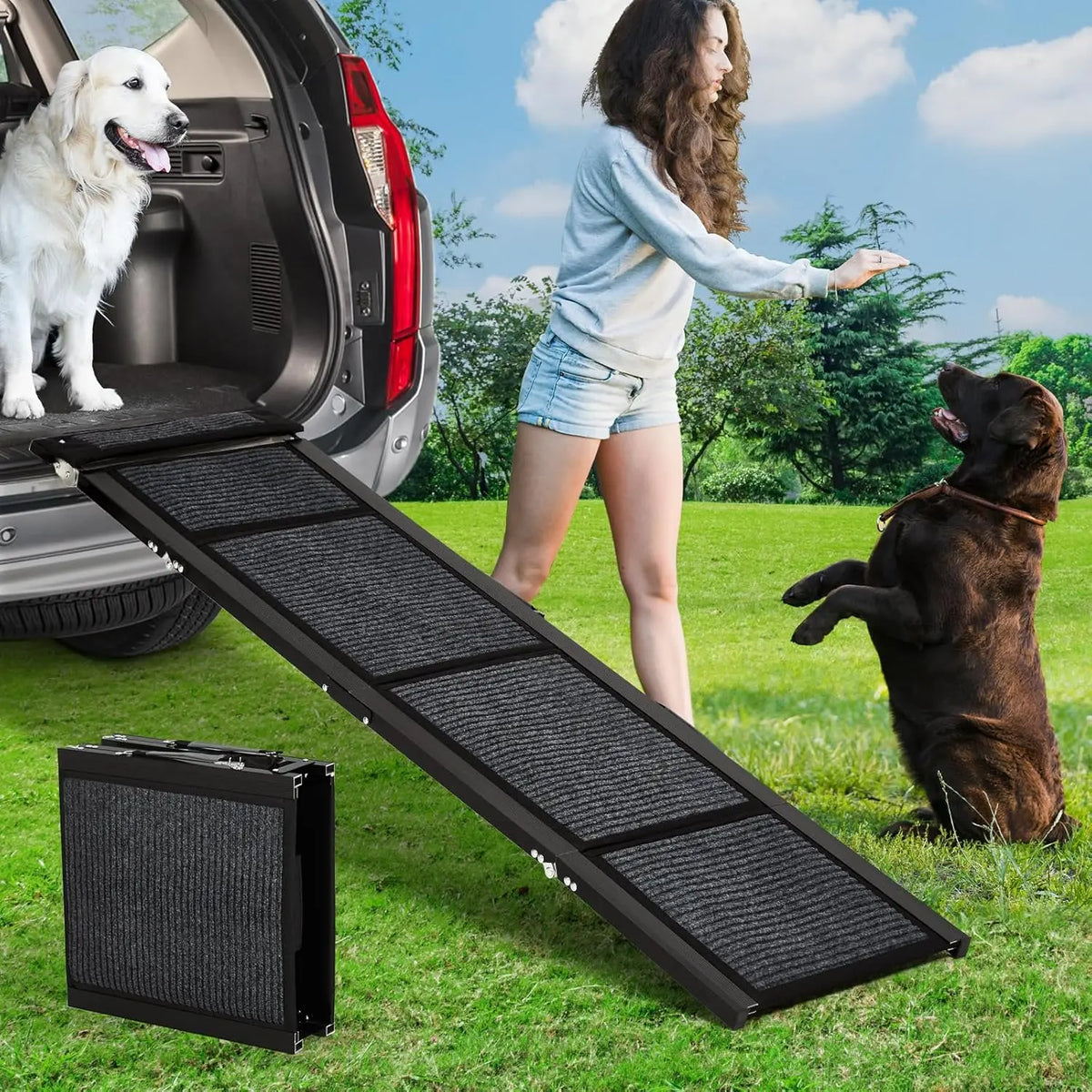 Dog Ramp Folding Aluminum Extra-Wide Non-Slip 250 Lb Capacity