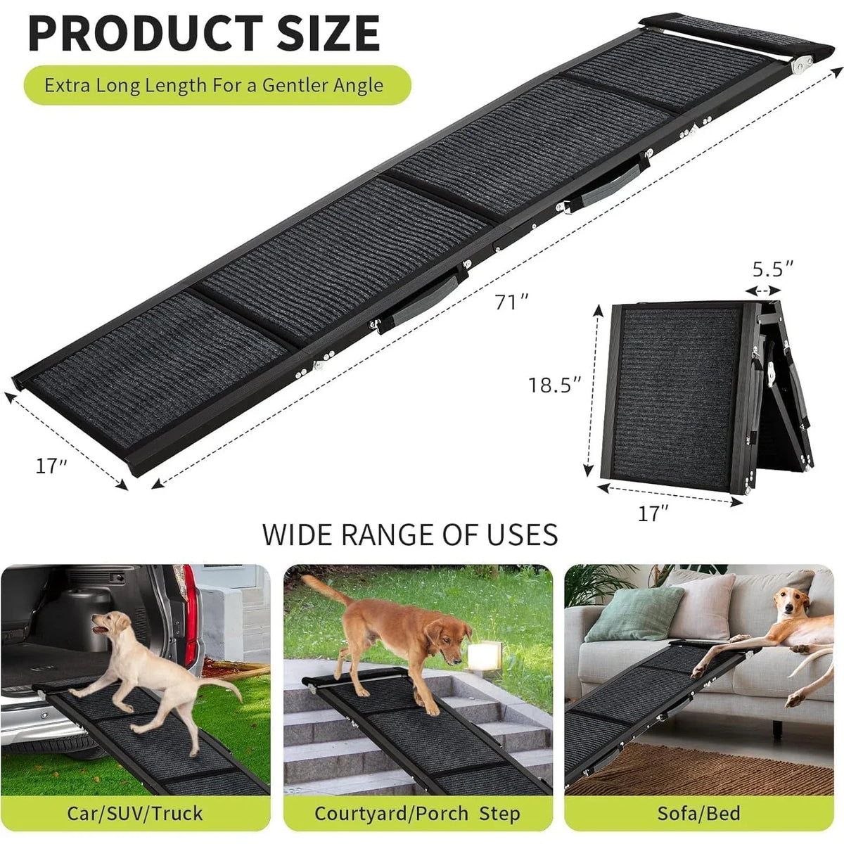 Dog Ramp Folding Aluminum Extra-Wide Non-Slip 250 Lb Capacity