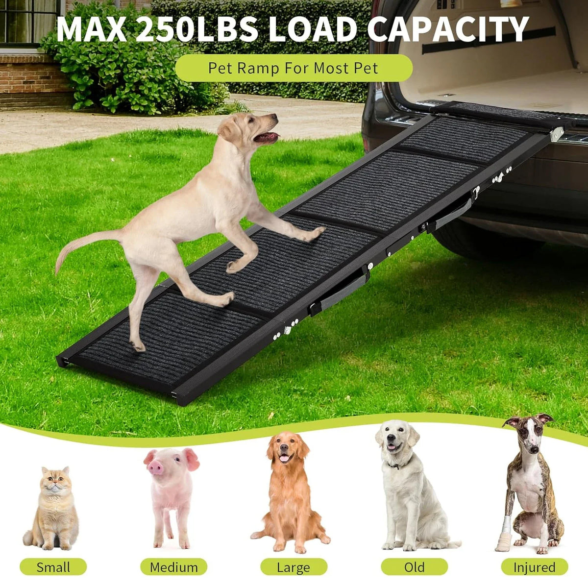 Dog Ramp Folding Aluminum Extra-Wide Non-Slip 250 Lb Capacity