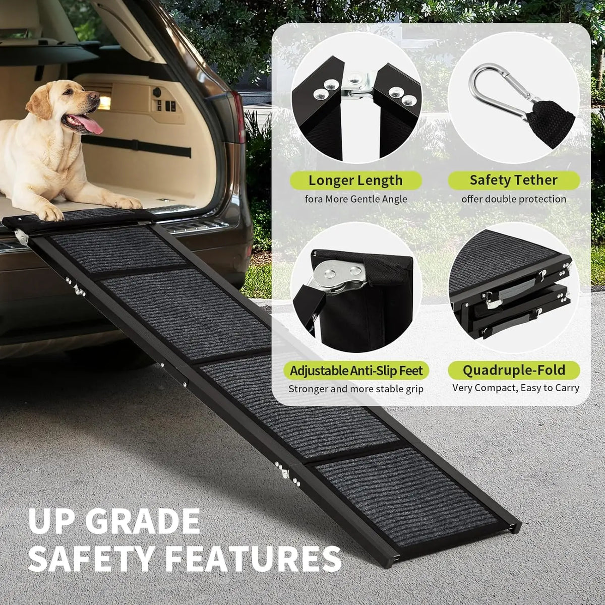 Dog Ramp Folding Aluminum Extra-Wide Non-Slip 250 Lb Capacity