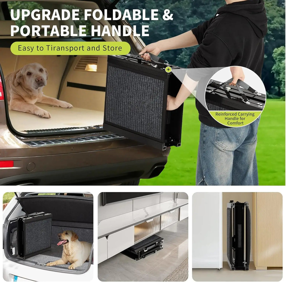 Dog Ramp Quad-Fold Aluminum Anti-Slip Stabilizing Latch
