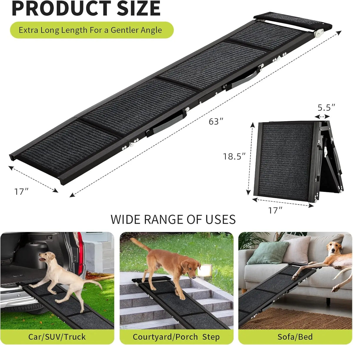 Dog Ramp Quad-Fold Aluminum Anti-Slip Stabilizing Latch