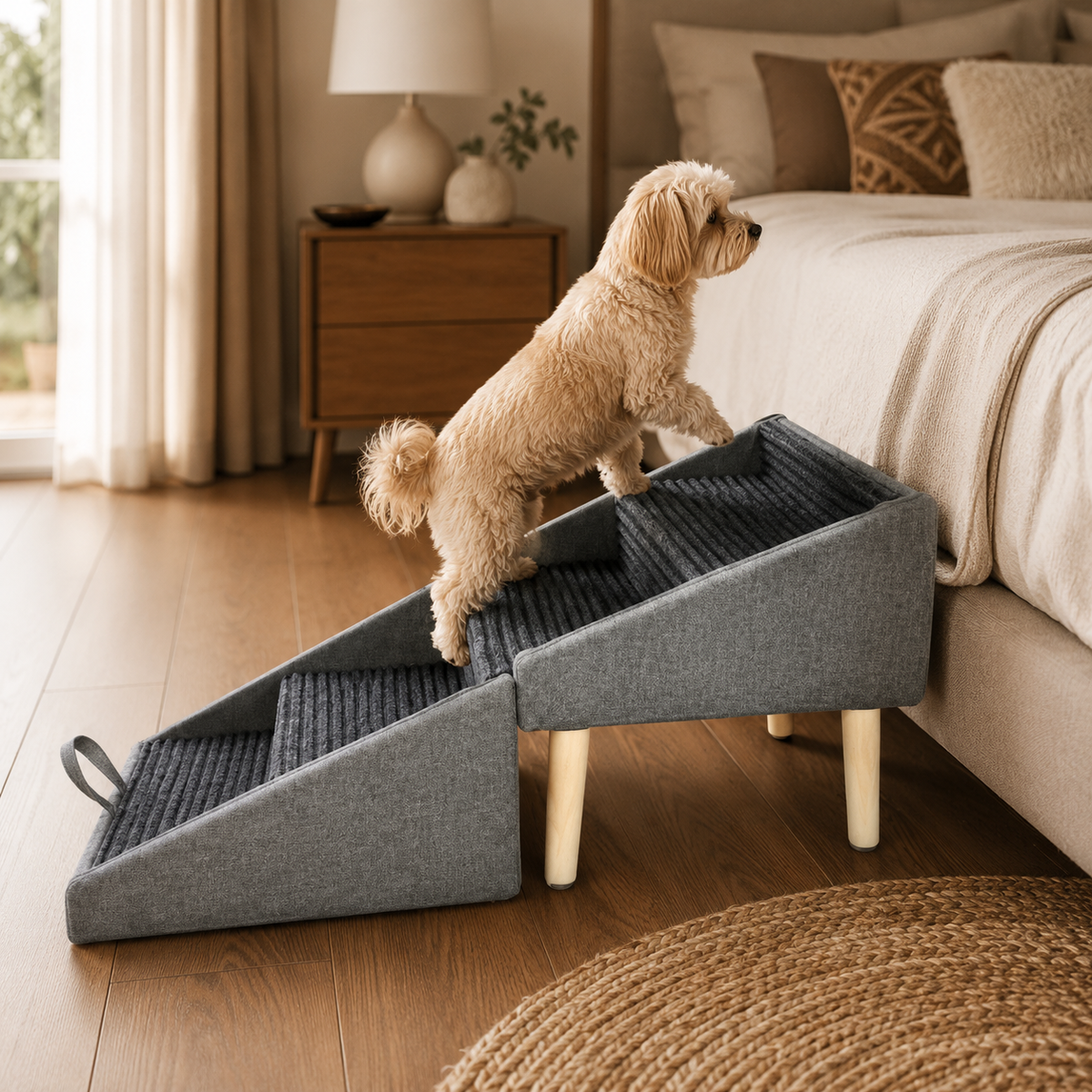 Dog Ramp & Stairs Foldable Non-Slip Wood 110 Lb Capacity
