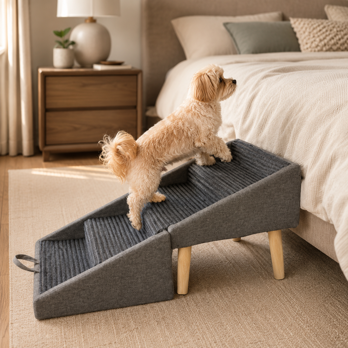Dog Ramp & Stairs Foldable Non-Slip Wood 110 Lb Capacity