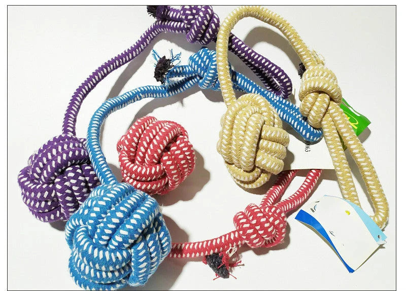 Dog Rope Toy & Leash Hand-Knitted Cotton