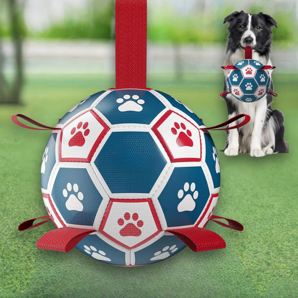 Dog Soccer Ball Durable Mesh Dual Rope Handles