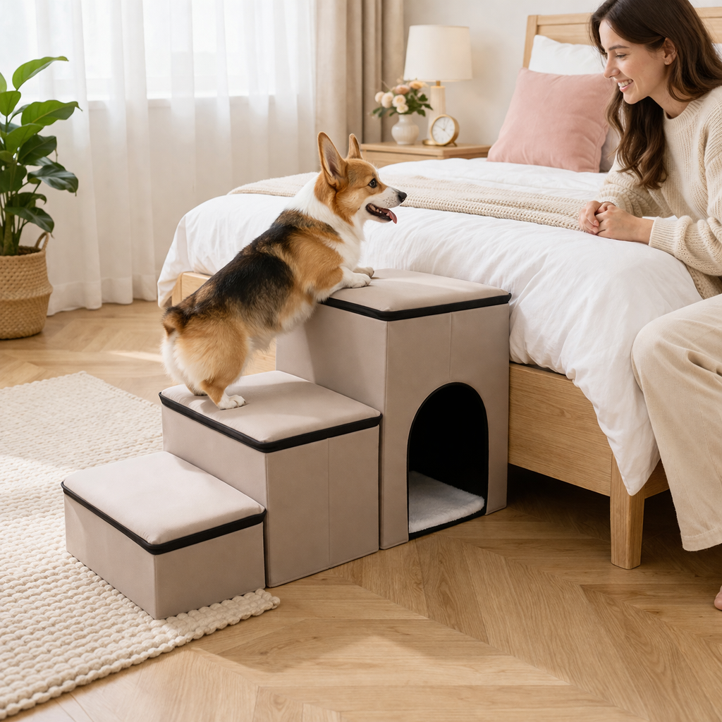 Dog Stairs Foldable Internal Storage Removable & Washable Cover