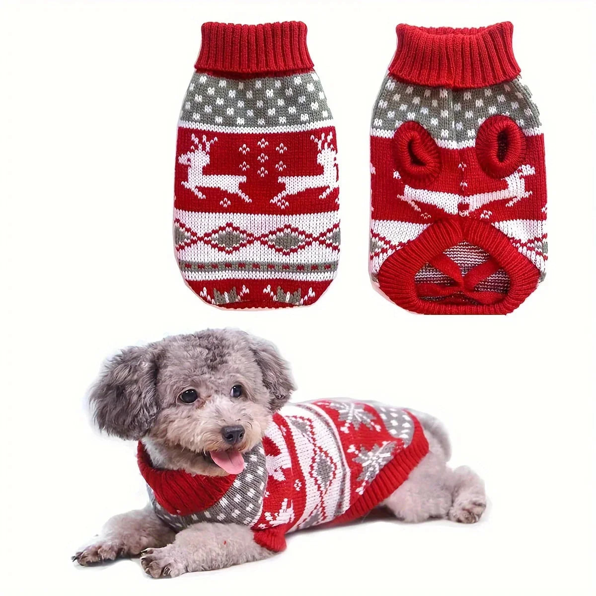 Dog Sweater Breathable Acrylic Knit Slip On Christmas Pattern