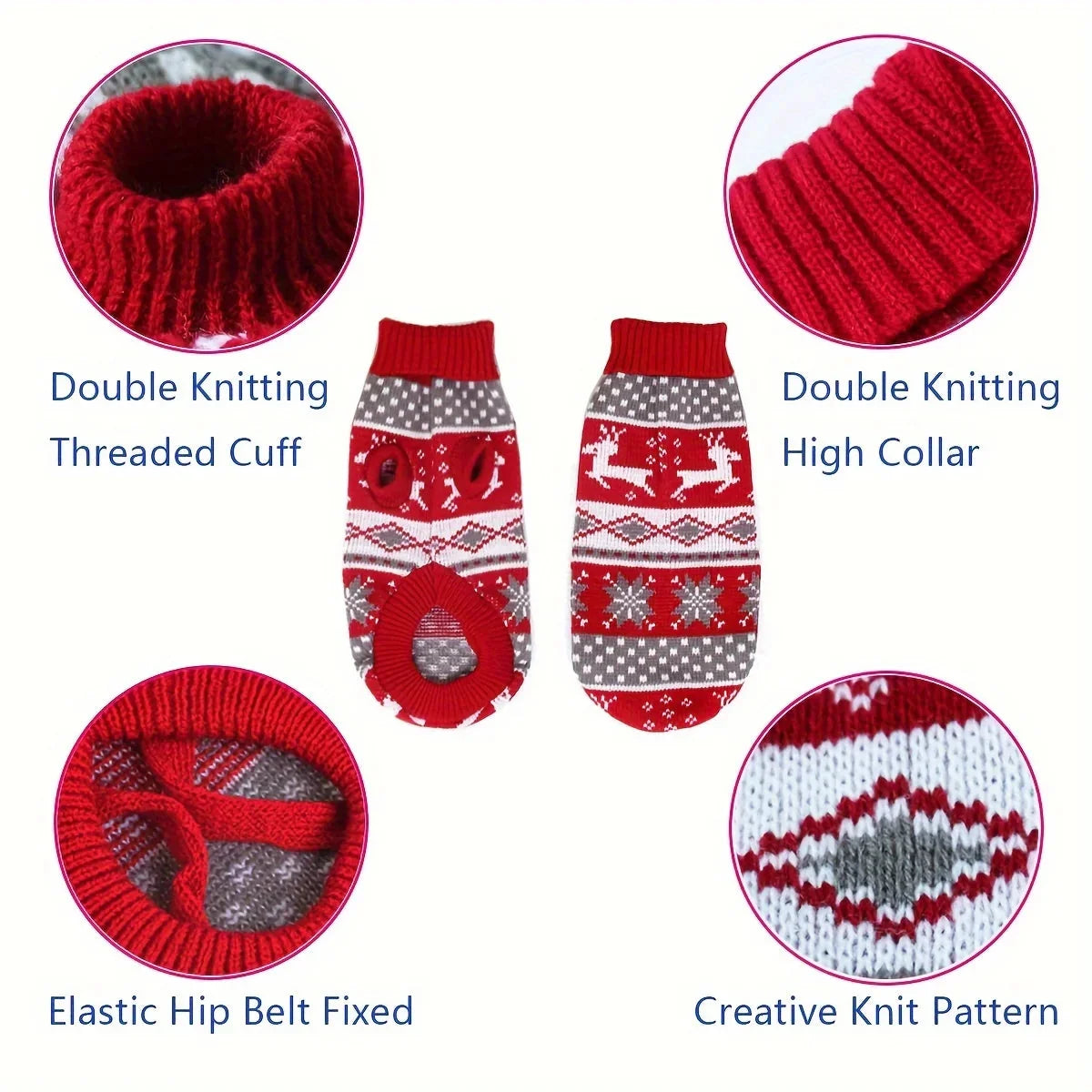 Dog Sweater Breathable Acrylic Knit Slip On Christmas Pattern