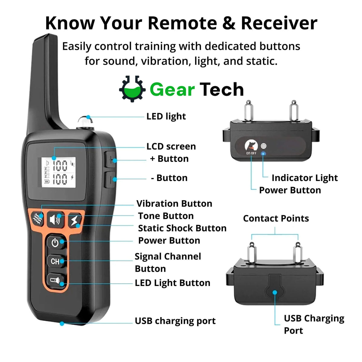 Dog Training Collar Waterproof Remote Control 3-Mode