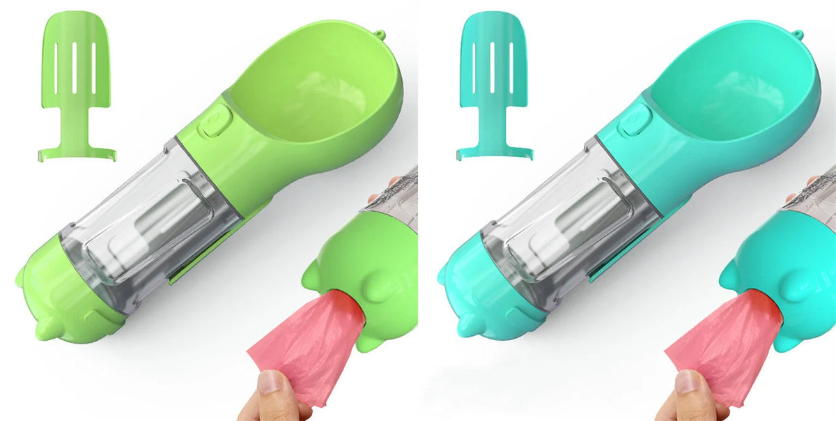 Dog Water Bottle 3-in-1 Portable Food Compartment & Waste Bag