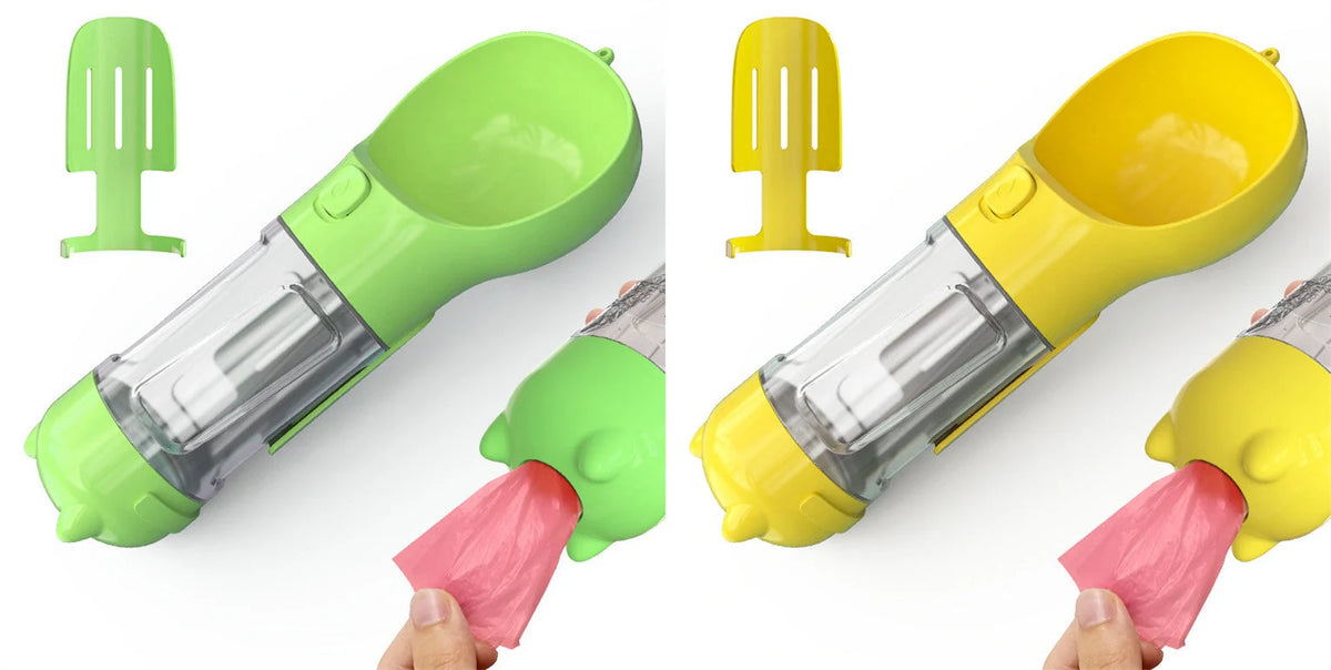 Dog Water Bottle 3-in-1 Portable Food Compartment & Waste Bag