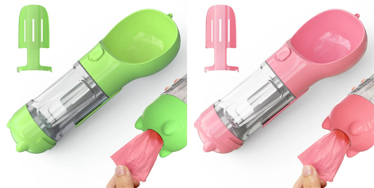 Dog Water Bottle 3-in-1 Portable Food Compartment & Waste Bag