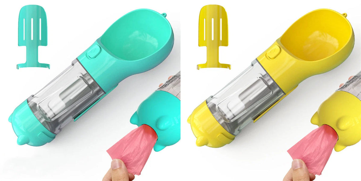 Dog Water Bottle 3-in-1 Portable Food Compartment & Waste Bag