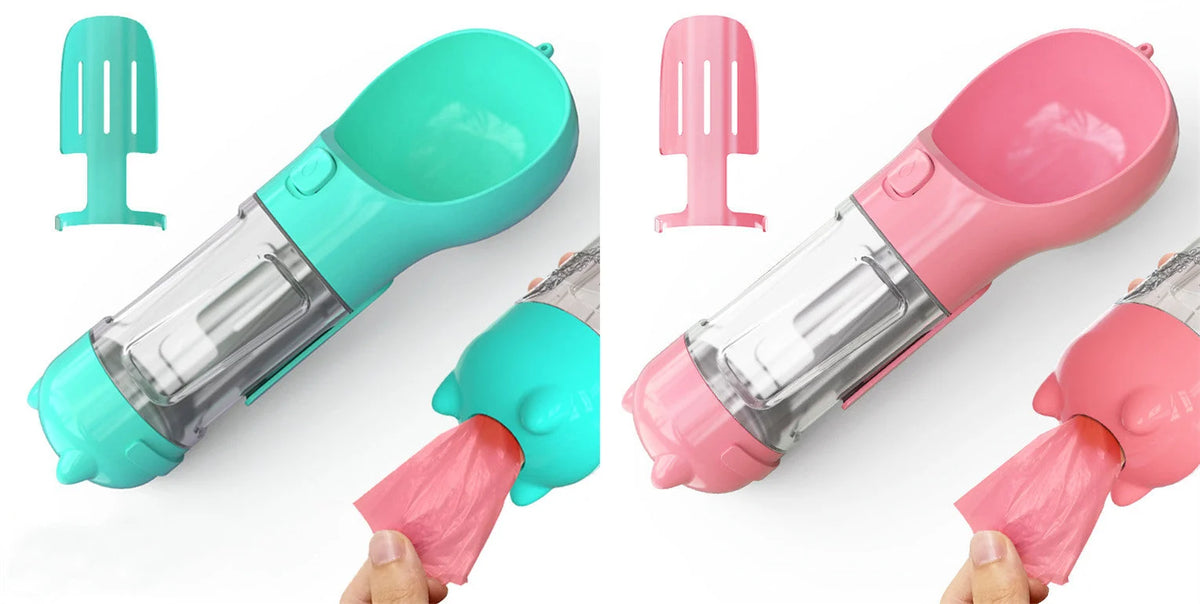 Dog Water Bottle 3-in-1 Portable Food Compartment & Waste Bag
