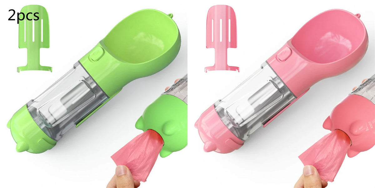 Dog Water Bottle 3-in-1 Portable Food Compartment & Waste Bag