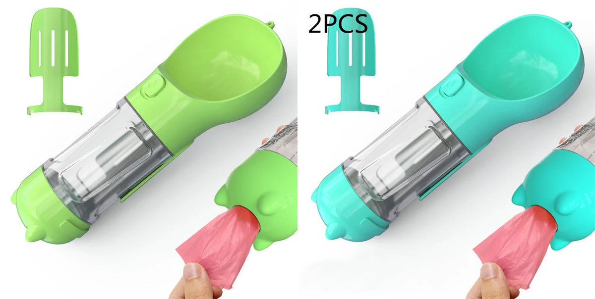 Dog Water Bottle 3-in-1 Portable Food Compartment & Waste Bag