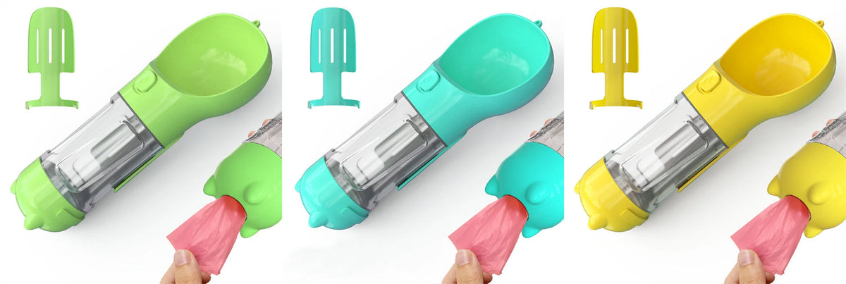 Dog Water Bottle 3-in-1 Portable Food Compartment & Waste Bag