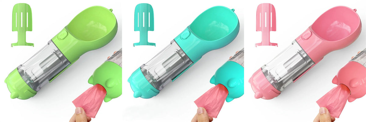 Dog Water Bottle 3-in-1 Portable Food Compartment & Waste Bag