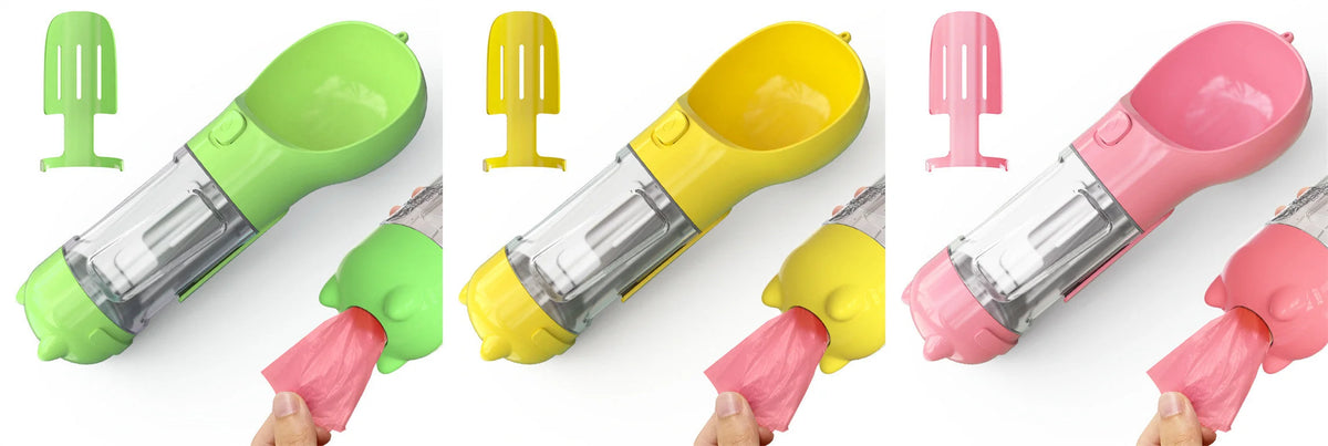Dog Water Bottle 3-in-1 Portable Food Compartment & Waste Bag