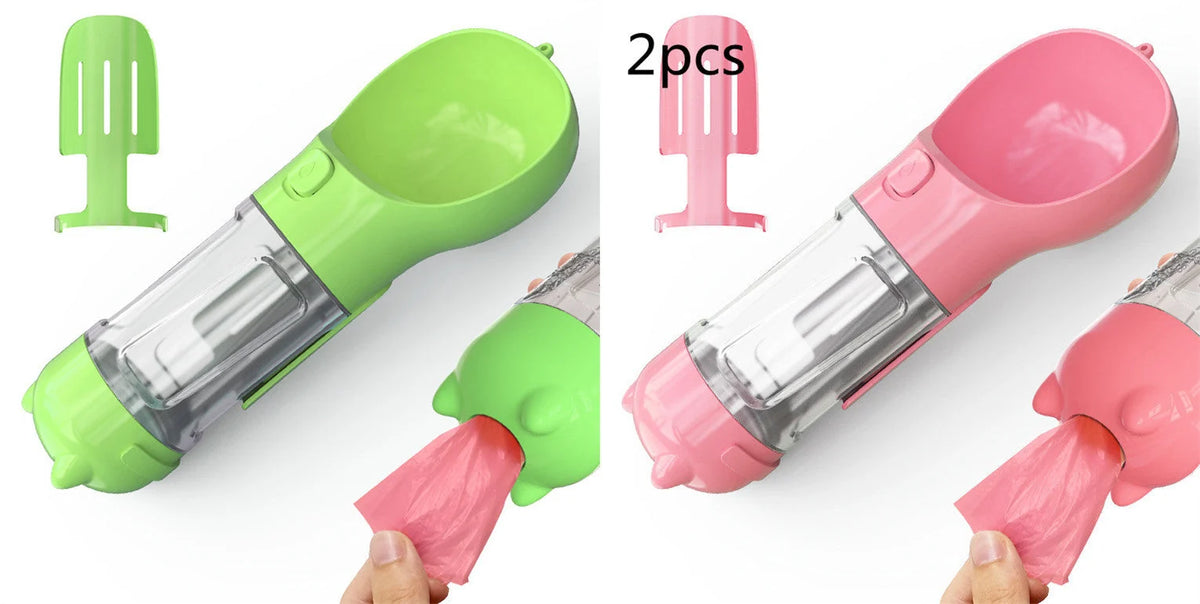 Dog Water Bottle 3-in-1 Portable Food Compartment & Waste Bag
