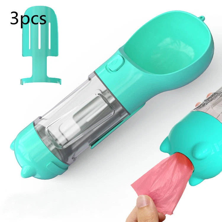 Dog Water Bottle 3-in-1 Portable Food Compartment & Waste Bag