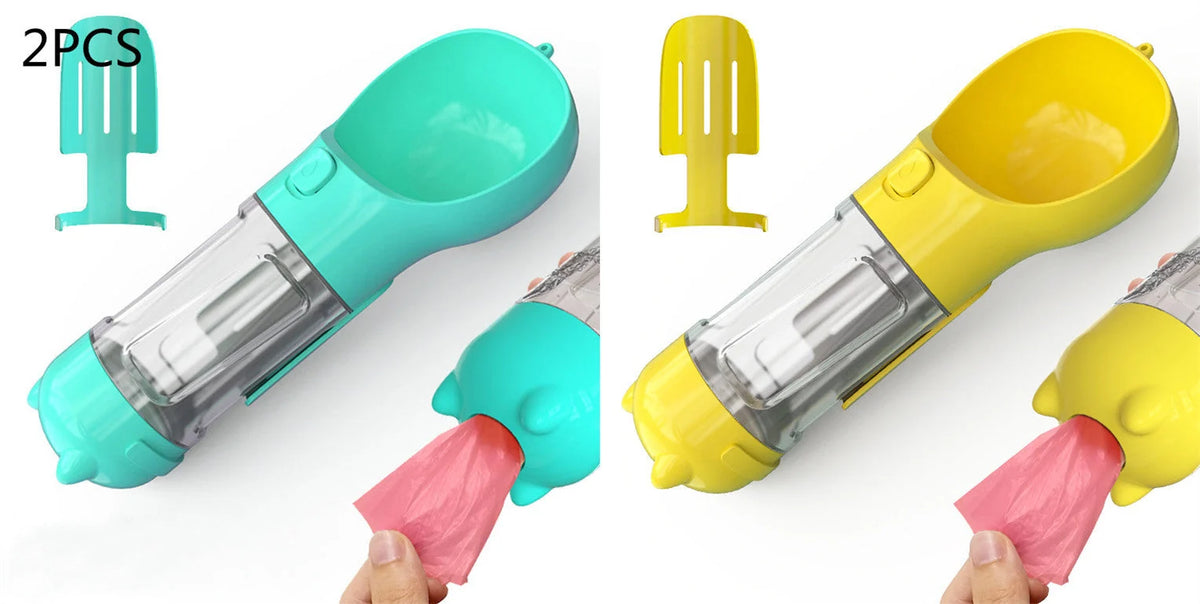 Dog Water Bottle 3-in-1 Portable Food Compartment & Waste Bag