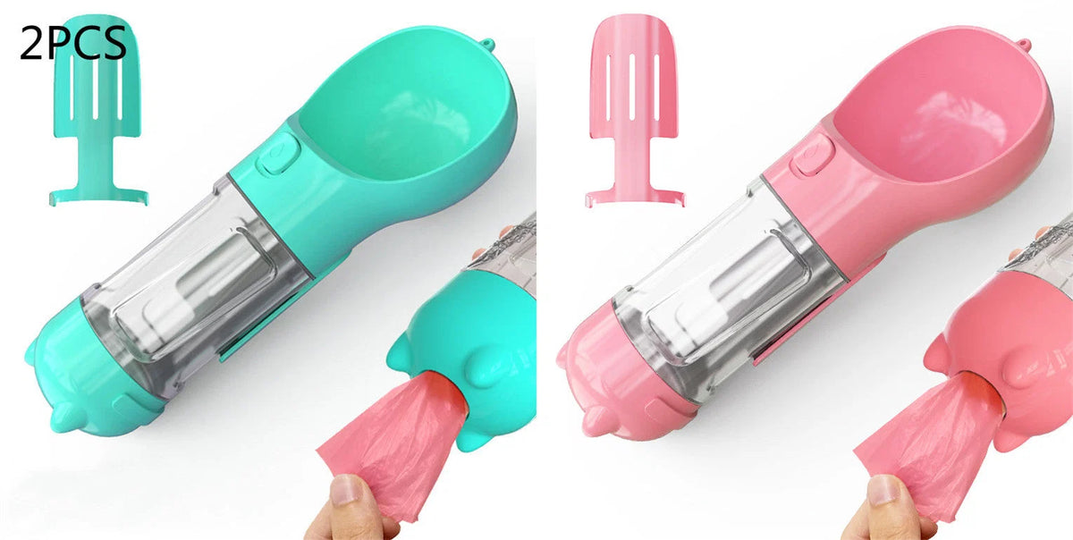 Dog Water Bottle 3-in-1 Portable Food Compartment & Waste Bag