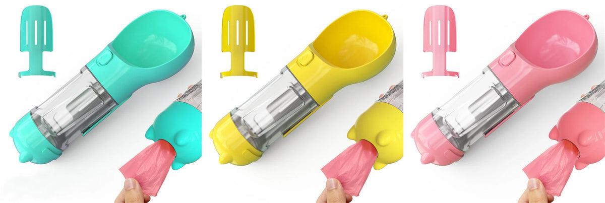 Dog Water Bottle 3-in-1 Portable Food Compartment & Waste Bag
