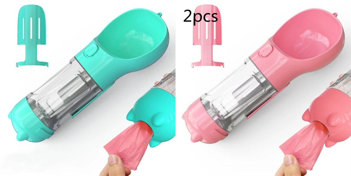 Dog Water Bottle 3-in-1 Portable Food Compartment & Waste Bag