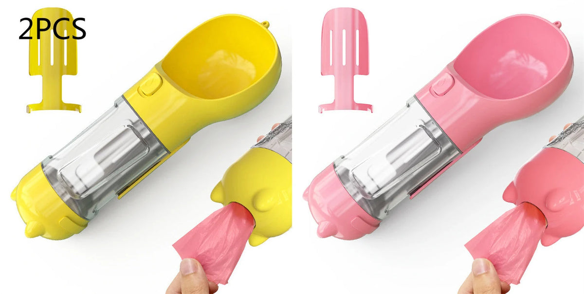 Dog Water Bottle 3-in-1 Portable Food Compartment & Waste Bag