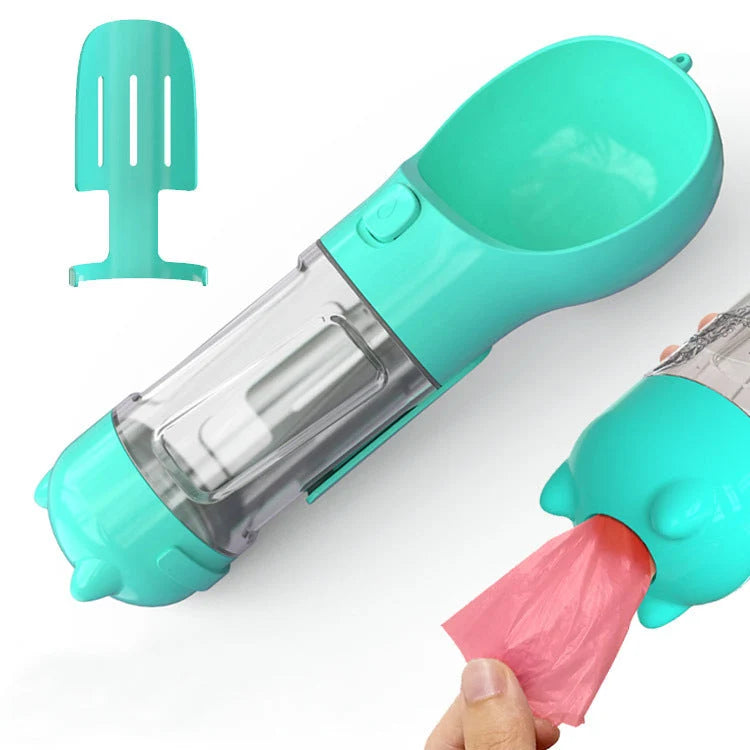 Dog Water Bottle 3-in-1 Portable Food Compartment & Waste Bag