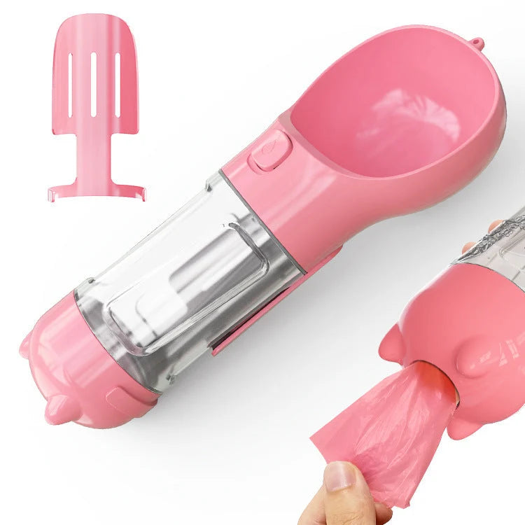 Dog Water Bottle 3-in-1 Portable Food Compartment & Waste Bag