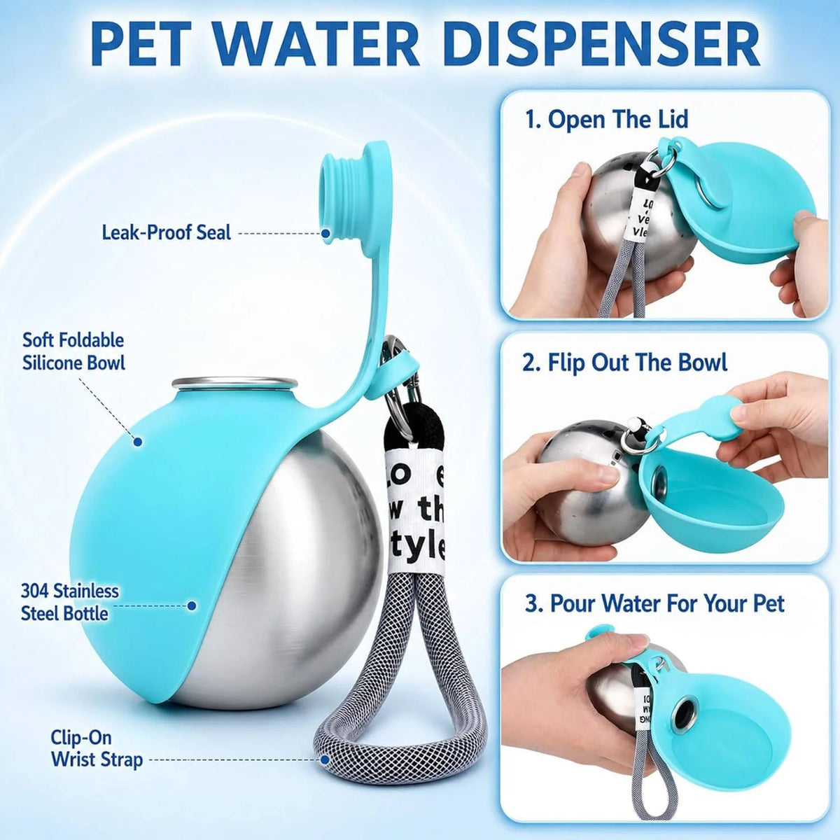 Dog Water Bottle Foldable Silicone Bowl Leakproof 280ml
