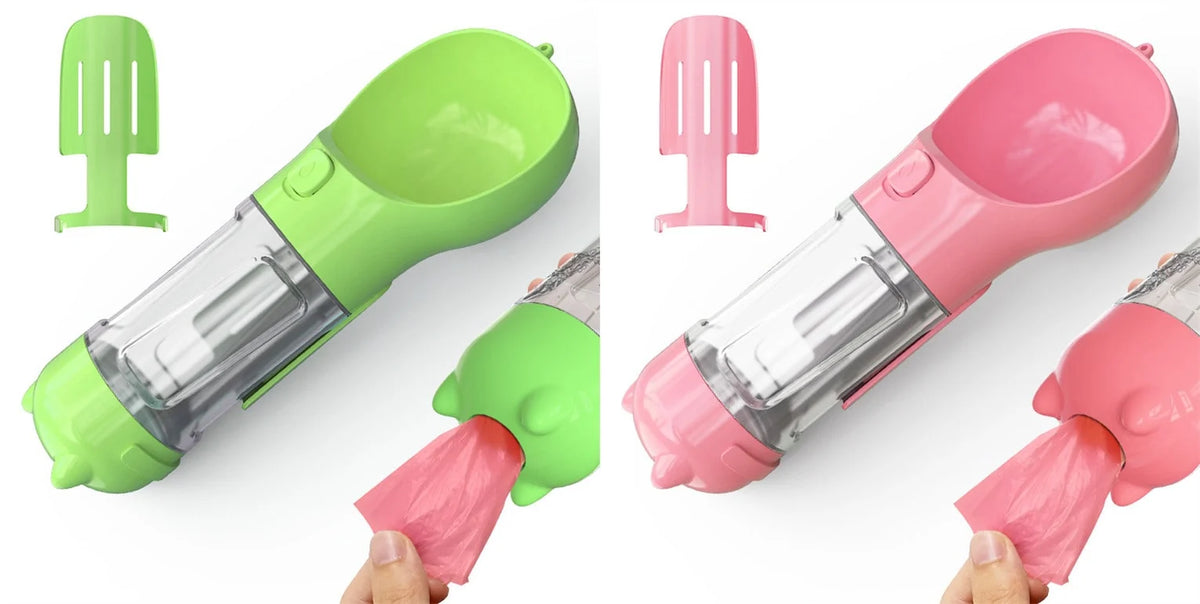 Dog Water Bottle Integrated Bowl & Waste Bag Dispenser