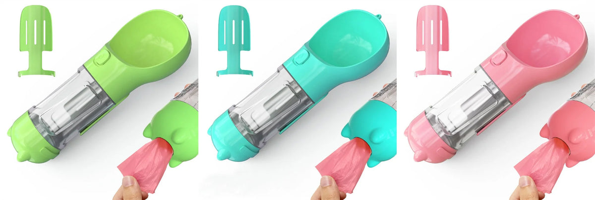 Dog Water Bottle Integrated Bowl & Waste Bag Dispenser